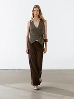 100% linen long flounce skirt