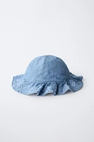 RUFFLED EMBROIDERED DENIM HAT