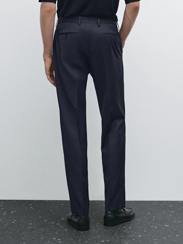 Pinstripe wool suit trousers