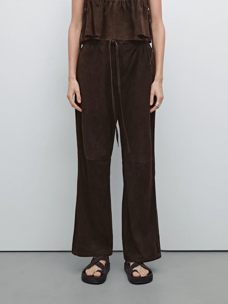 Suede leather parachute trousers