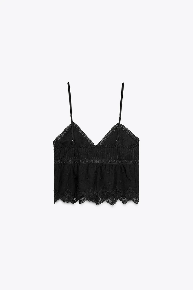 EMBROIDERED STRAPPY TOP