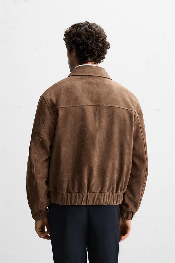 BLOUSON EN CUIR AU FINI DAIM