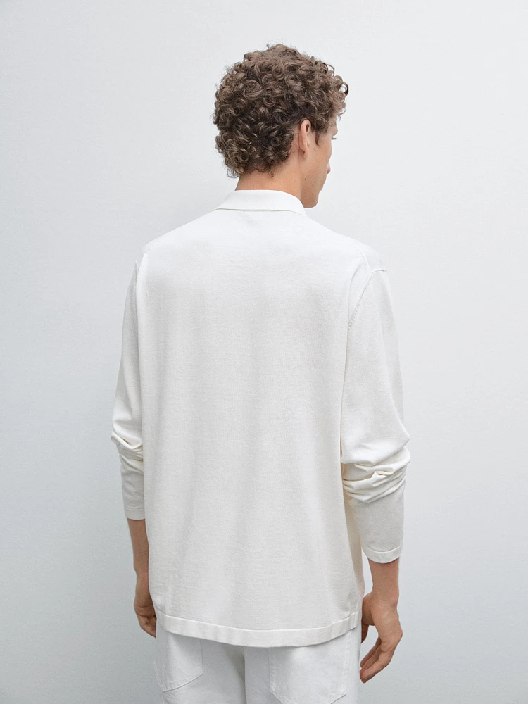 Cotton blend polo collar cardigan