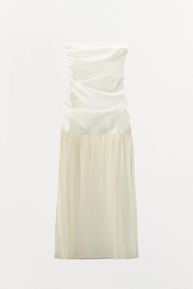 COMBINATION STRAPLESS MIDI DRESS