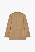 BELTED BLAZER WITH SHOULDER PADS