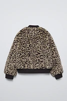 ANIMAL PRINT FAUX FUR BOMBER JACKET