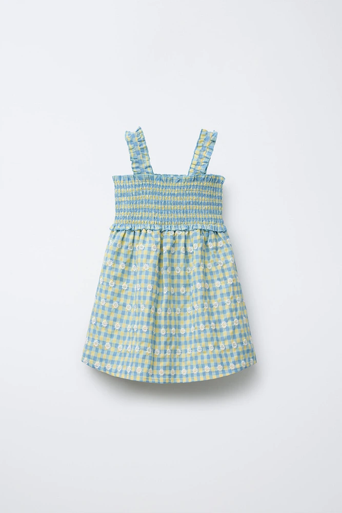 ROBE À CARREAUX VICHY ET FLEURS