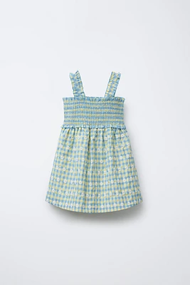 ROBE À CARREAUX VICHY ET FLEURS