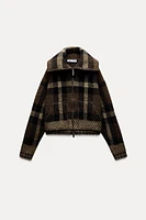 CHECKERED KNIT BOMBER JACKET