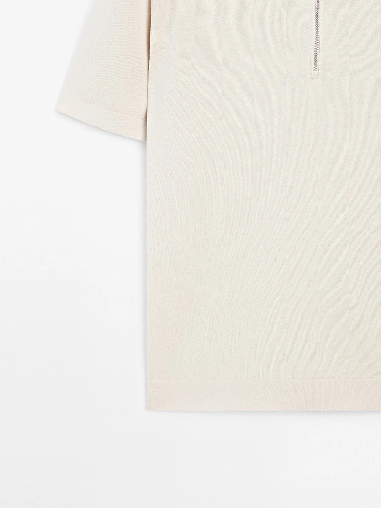 Cotton knit quarter-zip polo shirt