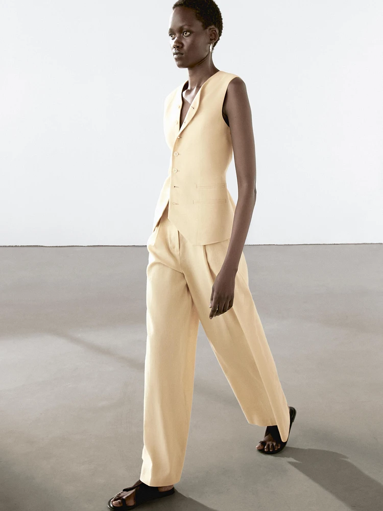 Pantalon tailleur en lin mélangé
