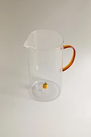 GLASS PITCHER WITH A HANDLE AND ORANGE DETAIL