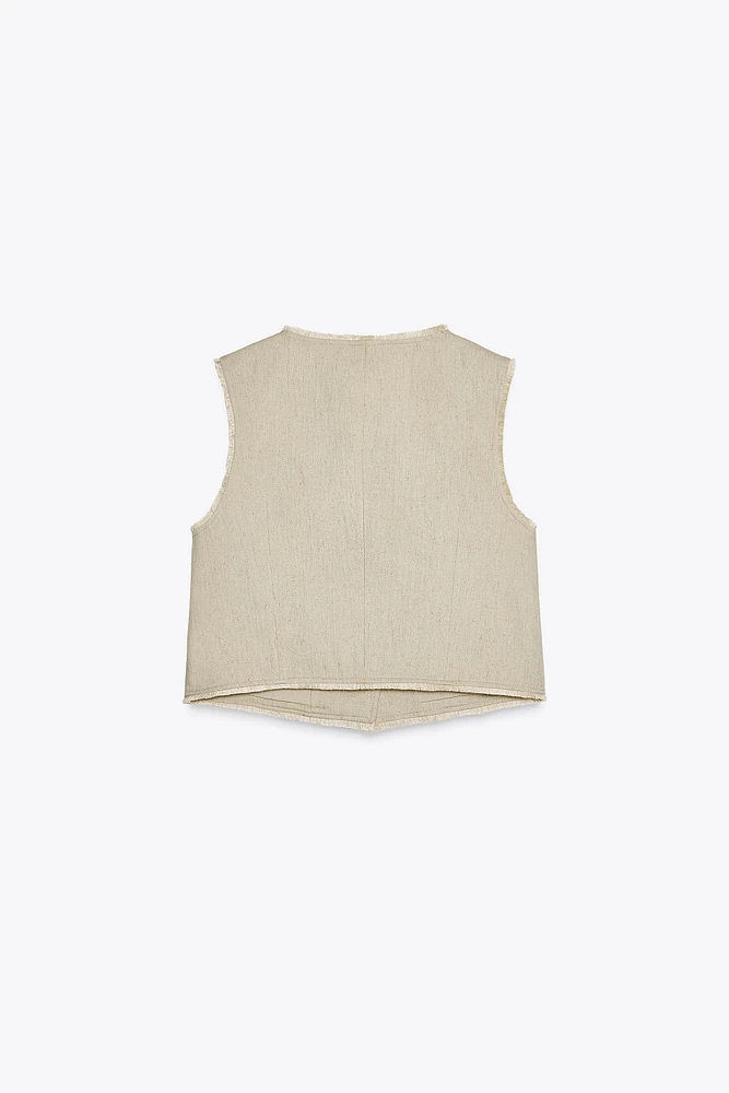 LINEN FRAYED RUSTIC VEST
