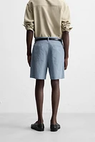 STRIPED CRINKLED EFFECT BERMUDA SHORTS