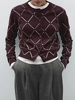 Wool blend argyle knit cardigan