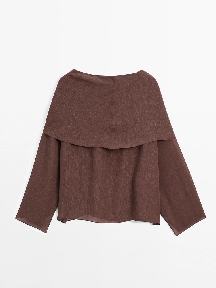 Linen blend cape-style blouse
