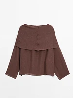 Linen blend cape-style blouse