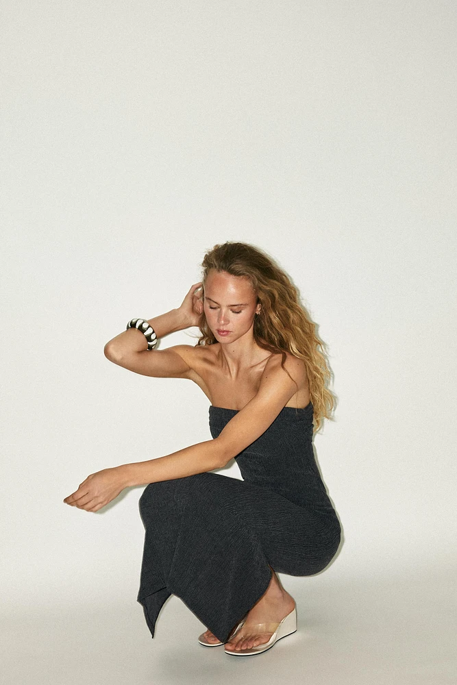 TEXTURED BANDEAU MIDI DRESS