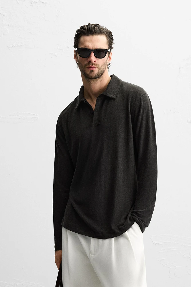 LINEN BLEND REGULAR FIT POLO SHIRT