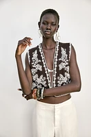 EMBROIDERED OPEN VEST
