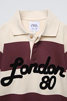 STRIPED VARSITY POLO SWEATSHIRT