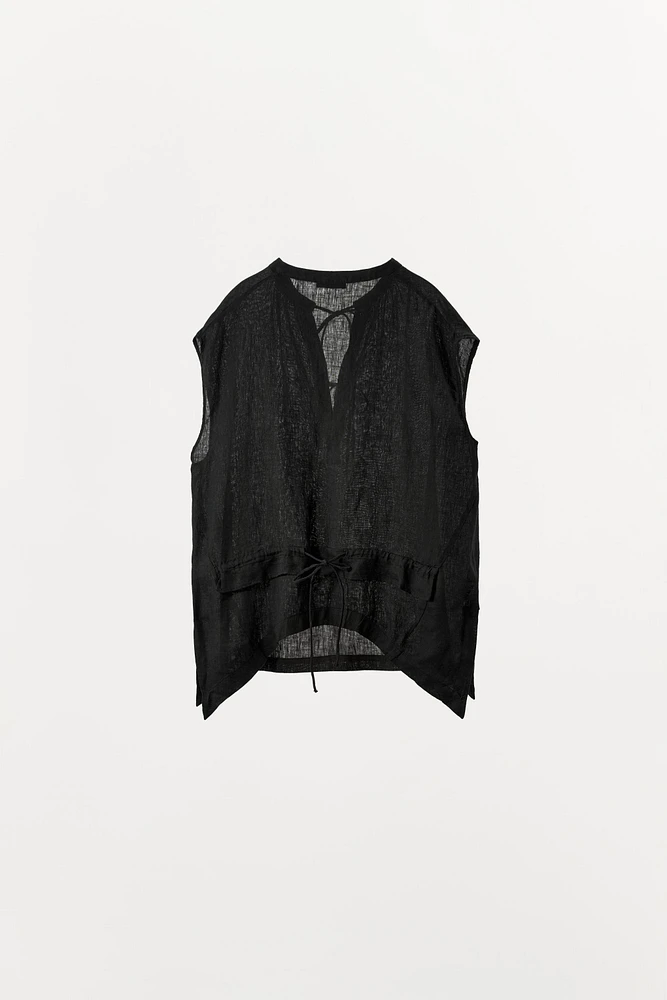 BLOUSE EN LIN 100 % À NŒUDS
