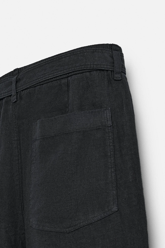 100% LINEN BELTED PANTS