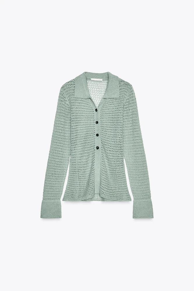 PULL COL POLO EN MAILLE AJOURÉE
