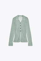 PULL COL POLO EN MAILLE AJOURÉE