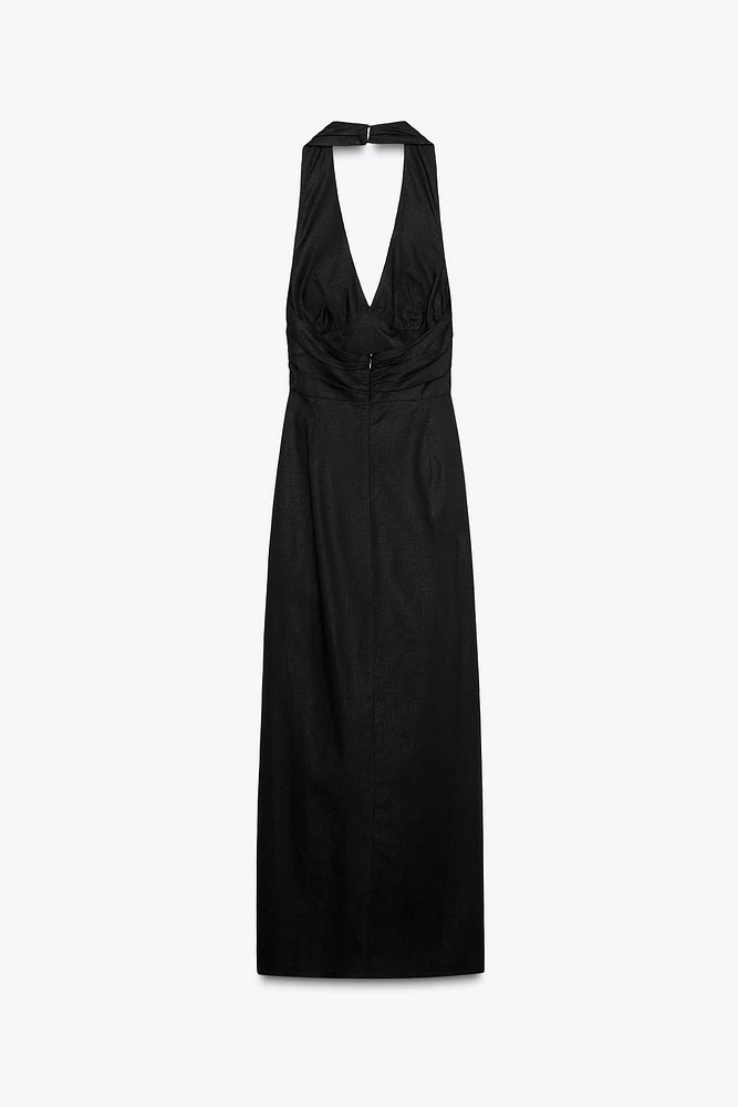 DRAPED LINEN MIDI DRESS