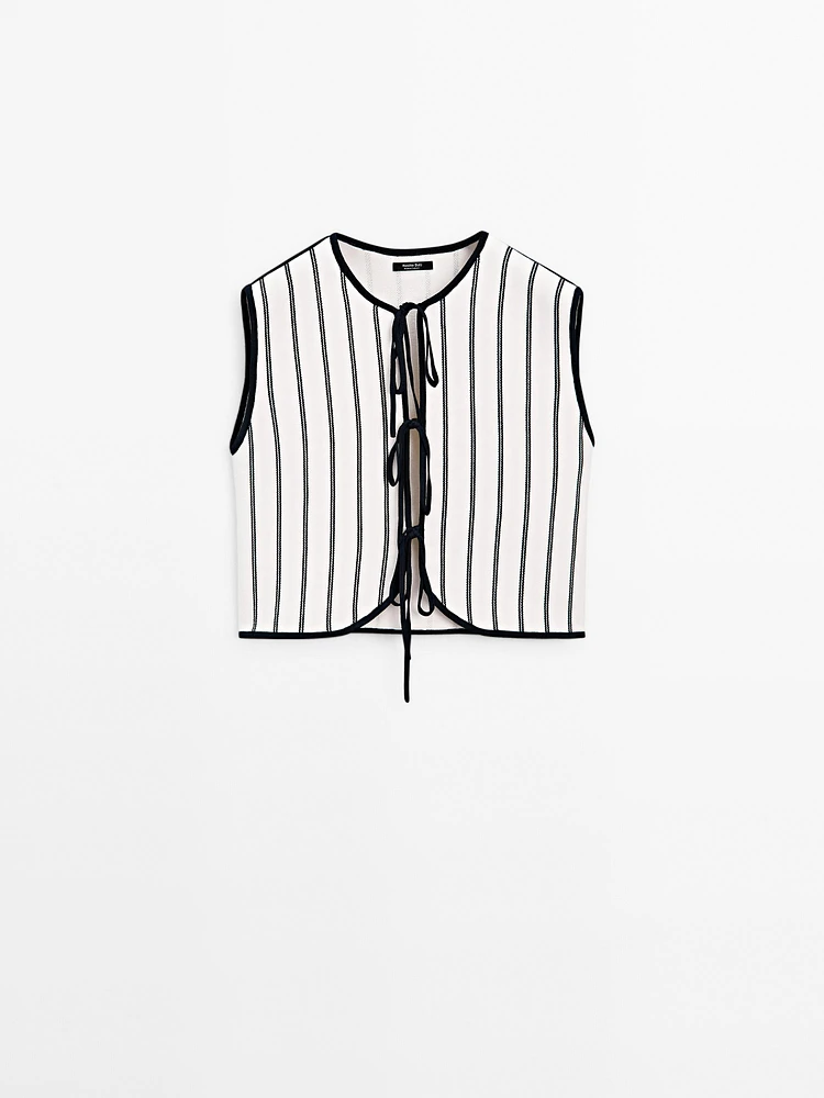 Striped knit vest with ties