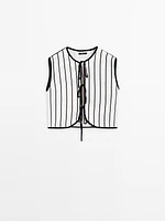 Striped knit vest with ties