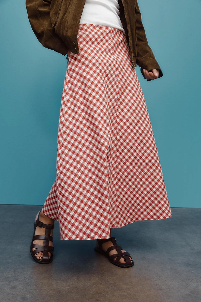 GINGHAM MIDI SKIRT