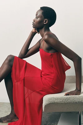 ROBE MI-LONGUE BUSTIER ASYMÉTRIQUE