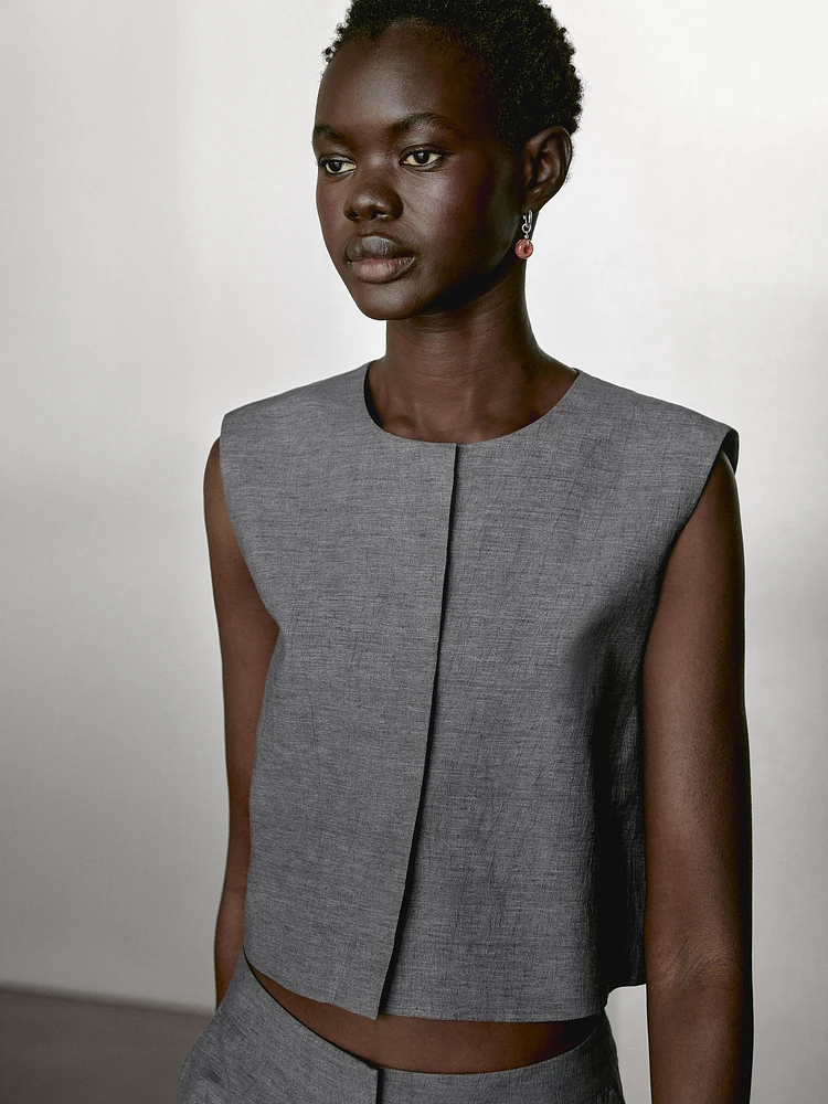 Veste courte sans manches lin