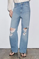 ZW COLLECTION MID-RISE RIPPED STRAIGHT JEANS