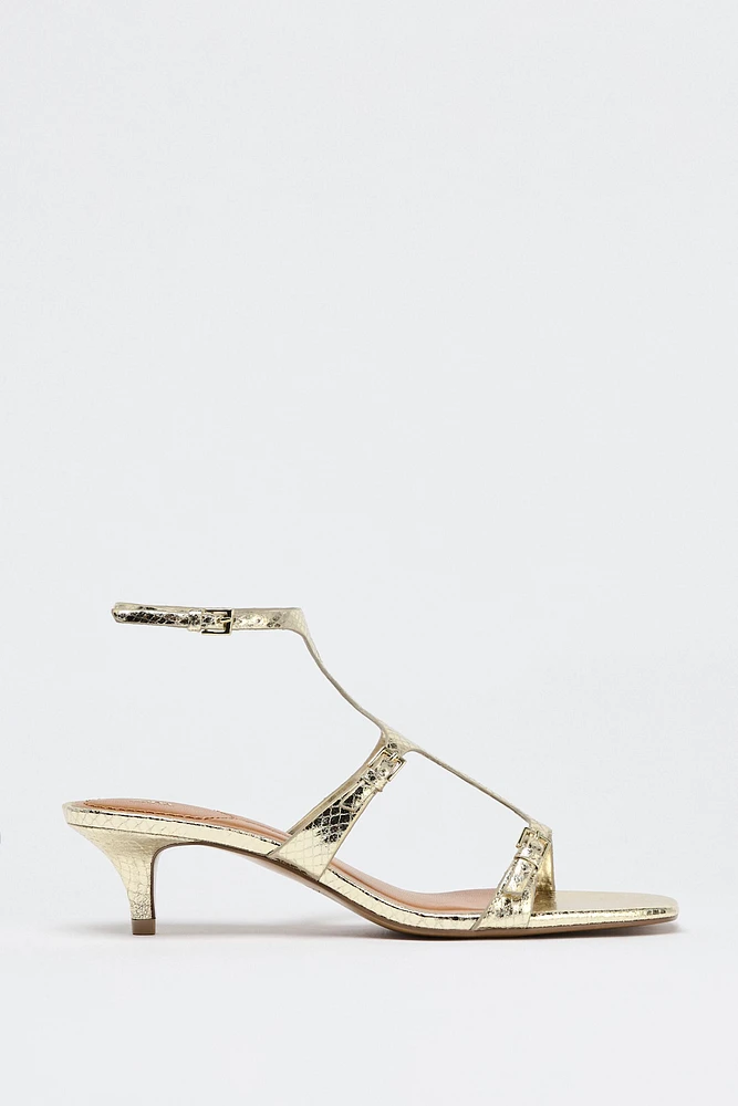 METALLIC KITTEN HEEL SANDALS