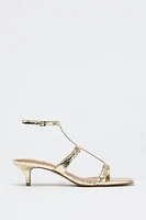 METALLIC KITTEN HEEL SANDALS