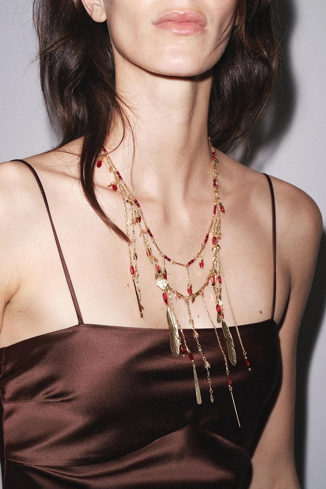 PACK OF 2 FEATHER WATERFALL NECKLACES