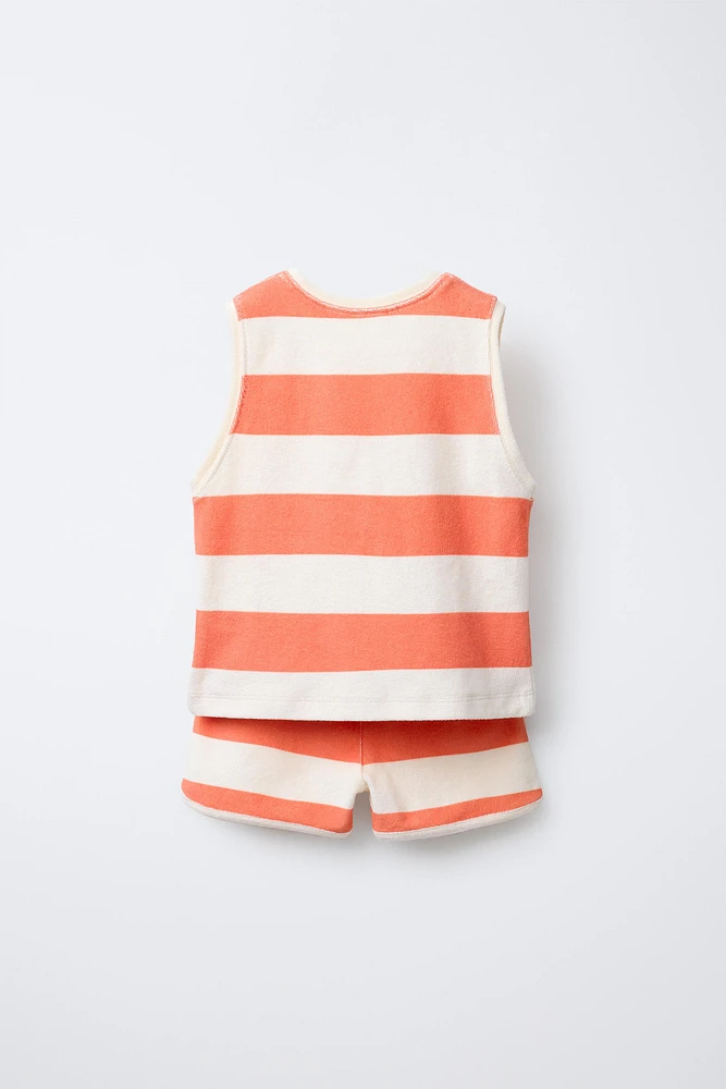 STRIPED TOWEL T-SHIRT AND BERMUDA JOGGING SET