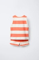 STRIPED TOWEL T-SHIRT AND BERMUDA JOGGING SET