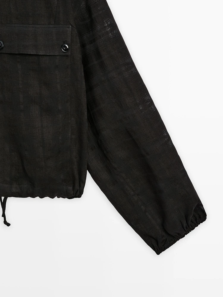 Veste bomber à carreaux en lin mélangé