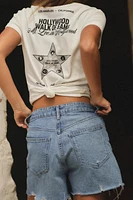 HIGH-RISE CROSS WAIST MOM FIT TRF DENIM SHORTS