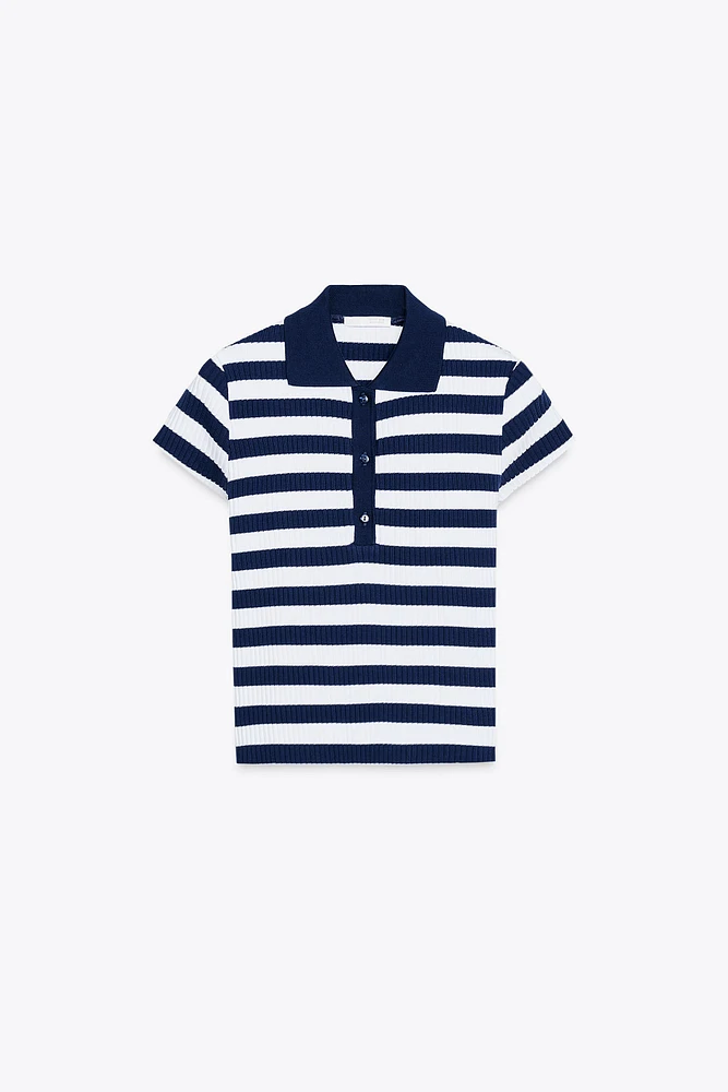 STRIPED RIBBED POLO SHIRT