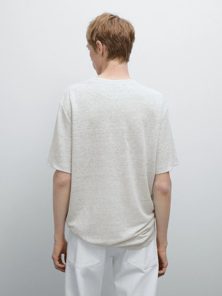 Linen blend contrast knit T-shirt