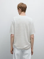 Linen blend contrast knit T-shirt