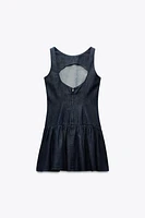 DENIM EFFECT RUFFLE MINI DRESS