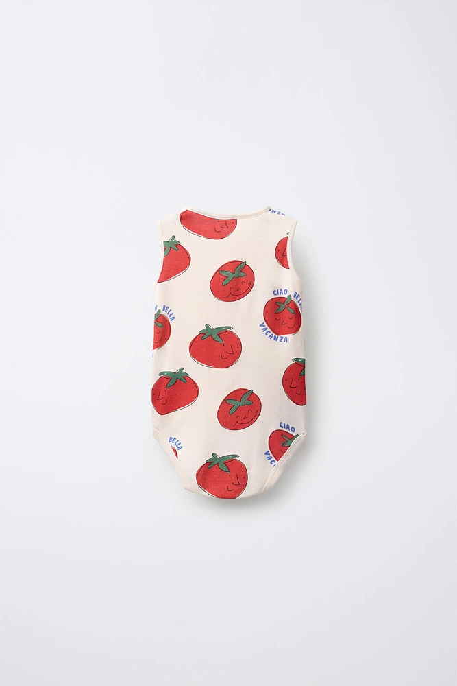LOT DE TROIS BODYS IMPRIMÉ TOMATES ET RAYURES