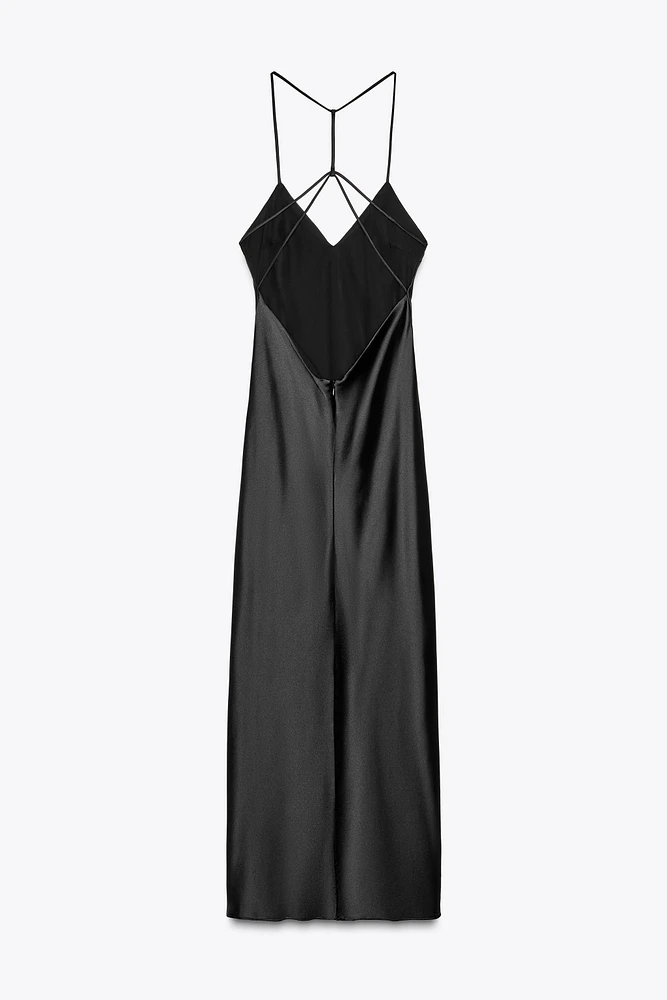 SATIN MIDI DRESS WITH CRISS-CROSS STRAPS