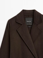 Manteau long croisé laine